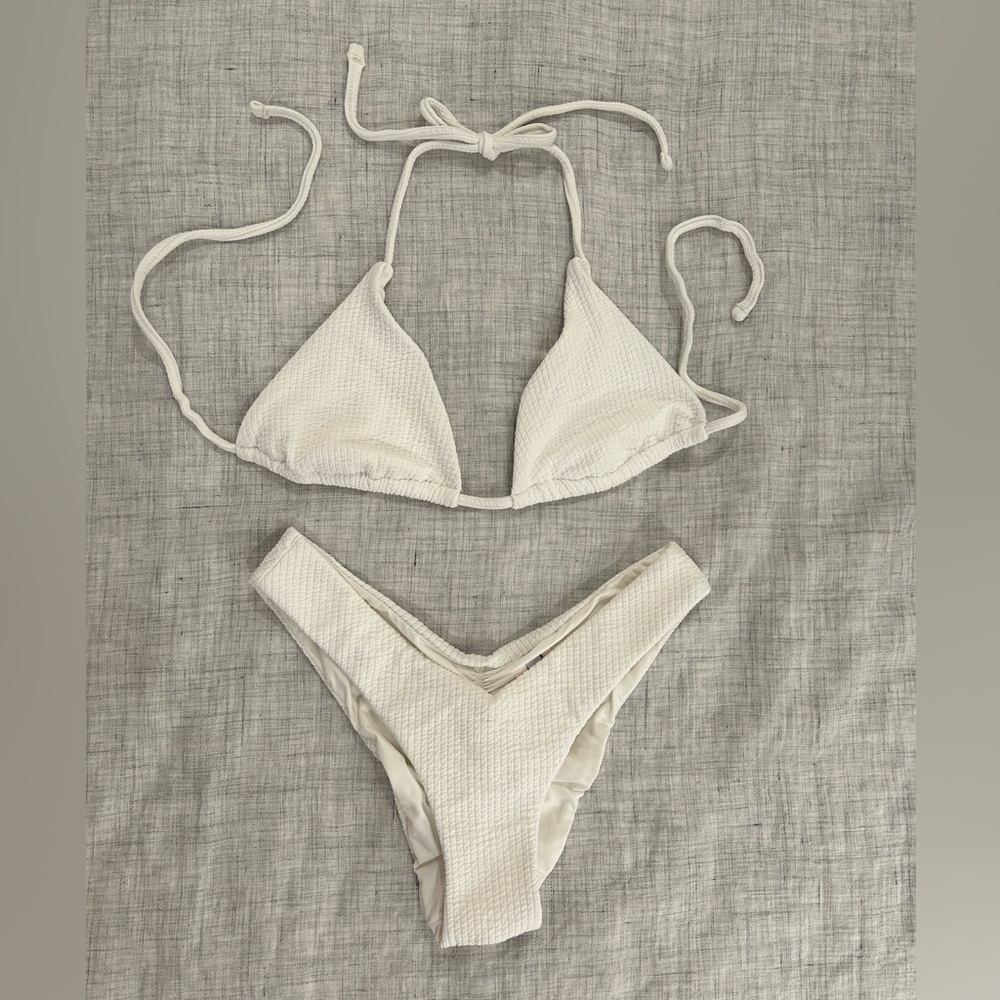 BECCA White Textured Bikini Set